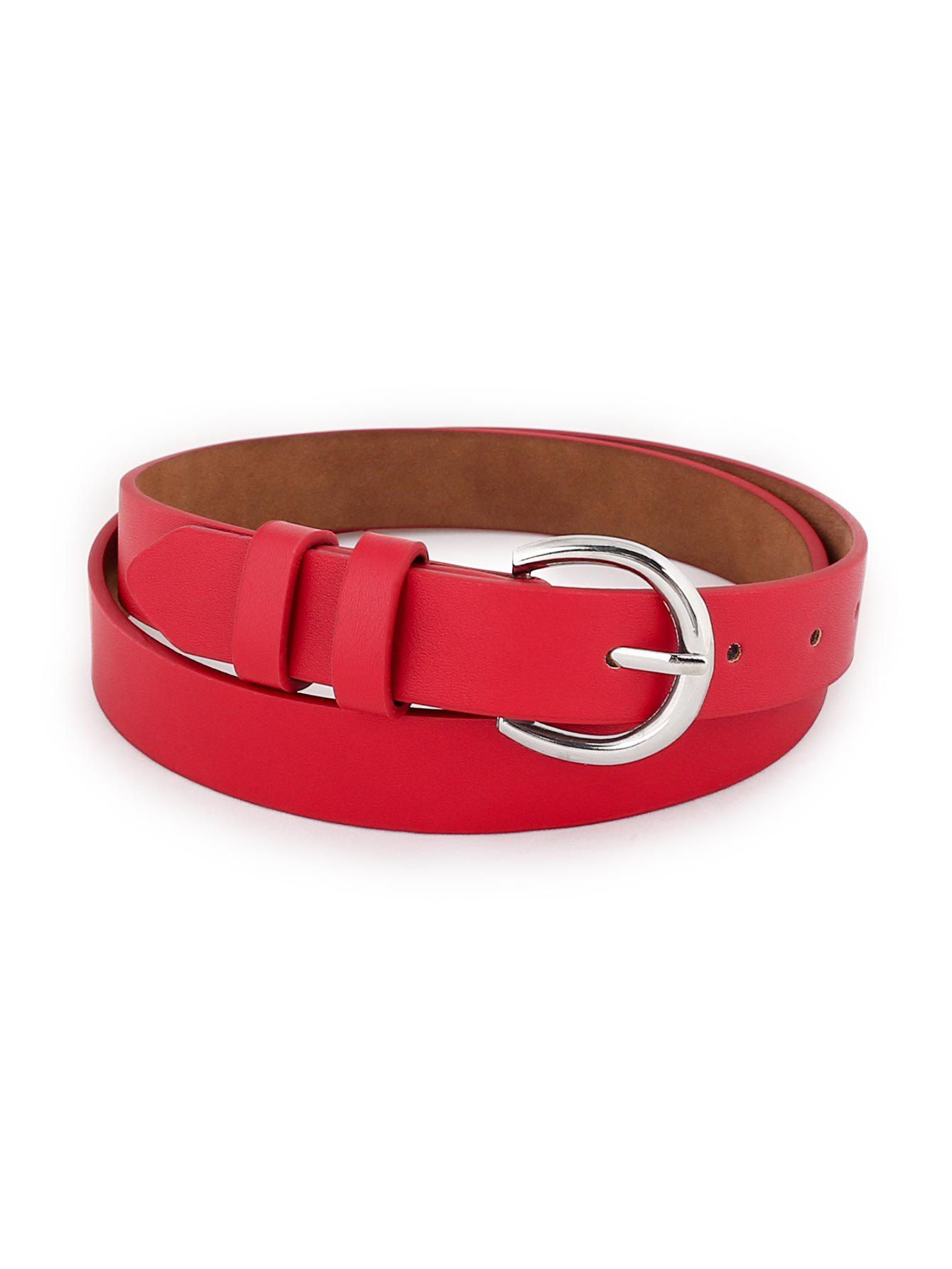 

Simple Silver Metal Buckle Artificial Leather Waist Belt, Red