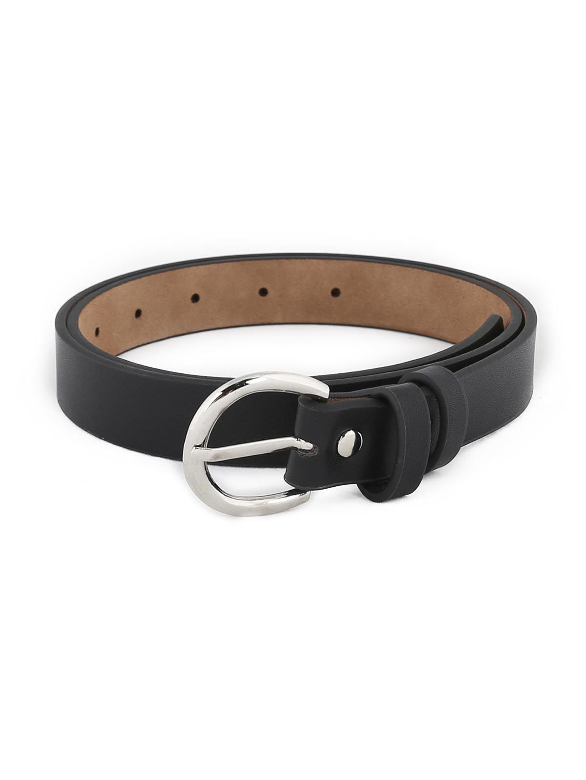 

Simple Silver Metal Buckle Artificial Leather Waist Belt, Black