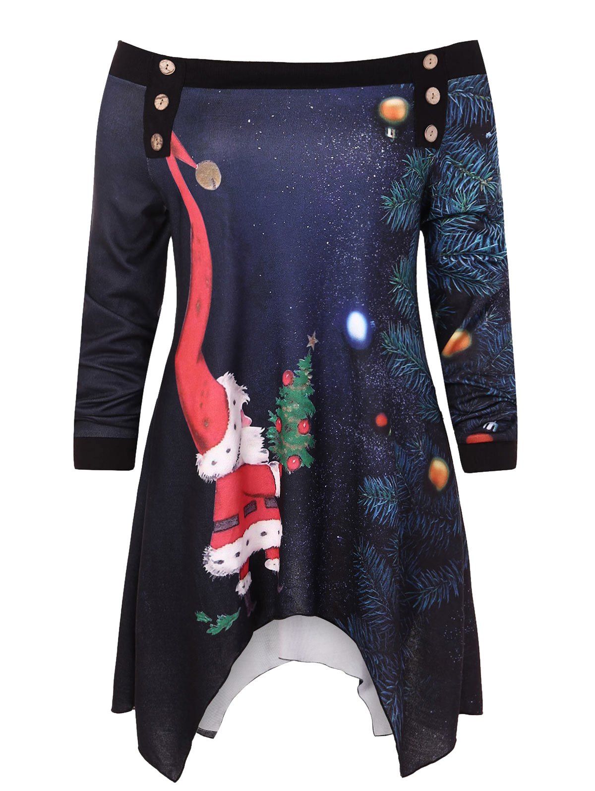 

Plus Size Christmas Print Asymmetric Sweatshirt, Deep blue