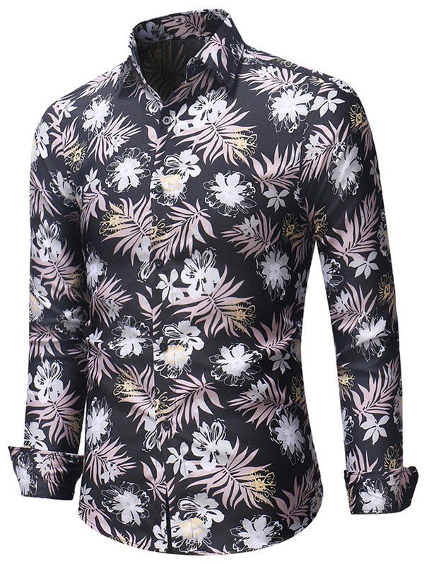

Slim Fit Floral Print Long Sleeve Shirt, Black