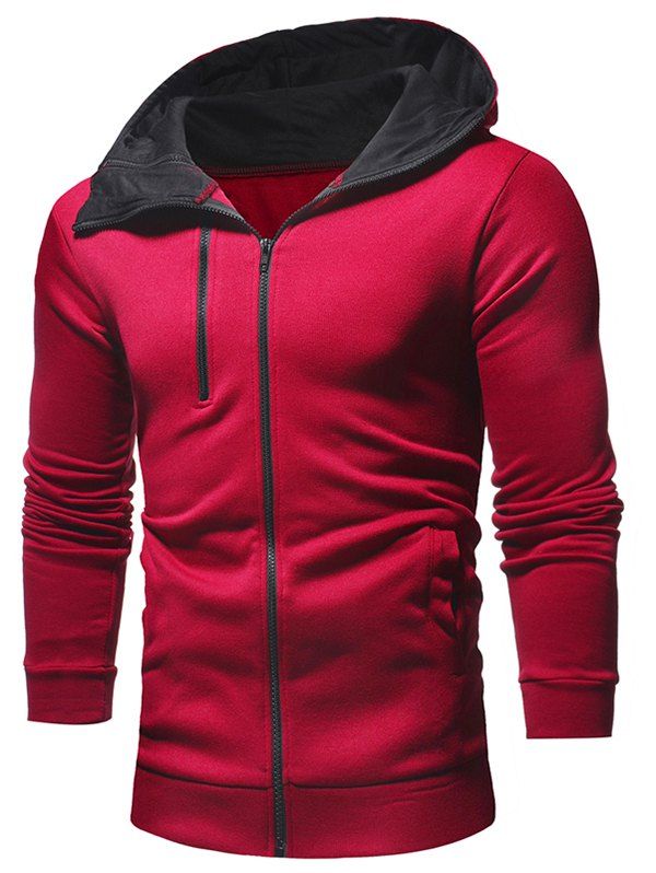 

Zip Embellish Casual Hoodie, Red wine