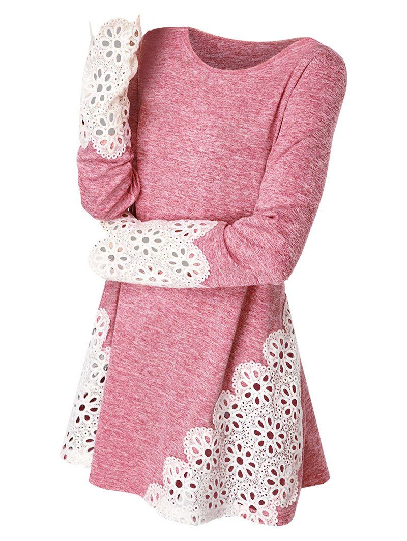 

Lace Panel Long Sleeve Top, Watermelon pink