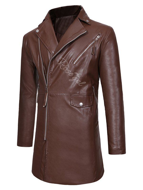 New Side Zipper Slim Fit PU Leather Coat  