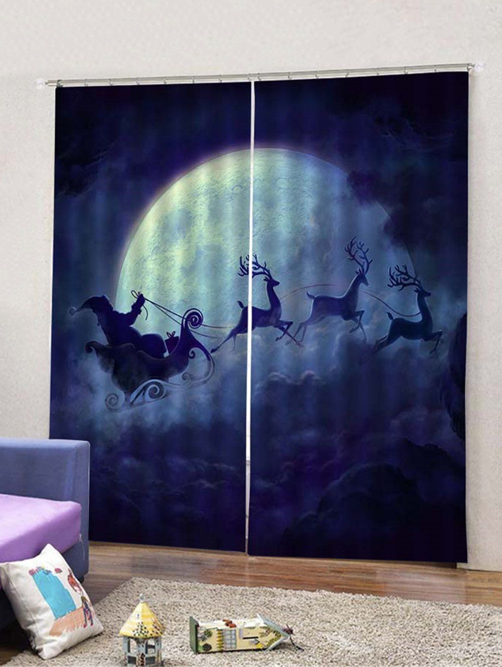 

2Pcs Christmas Moon and Santa Window Curtains, Multi