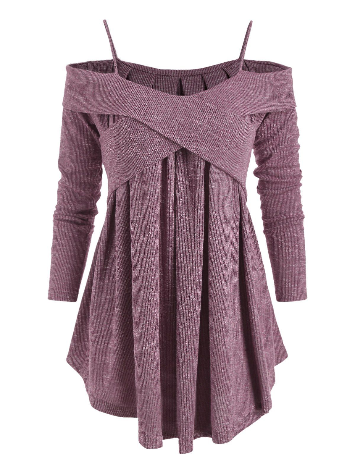 

Cold Shoulder Long Sleeve Swing Sweater, Firebrick