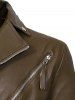 Solid Zipper Up Pocket PU Trench Coat -  