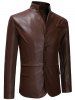 Two Buttons Stand Collar PU Leather Jacket -  