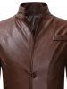 Two Buttons Stand Collar PU Leather Jacket -  