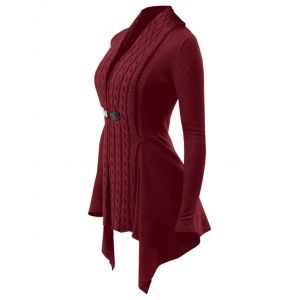 

Cable Knit Asymmetrical Long Cardigan, Red wine