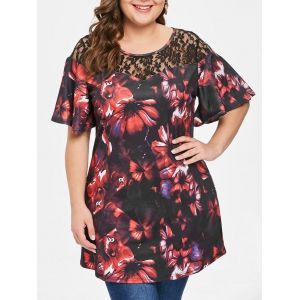 

Floral Print Plus Size Lace Panel T-shirt, Multi