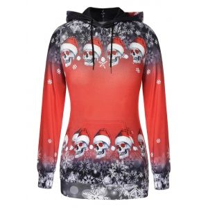 

Plus Size Pullover Skulls Snowflake Christmas Hoodie, Rosso red