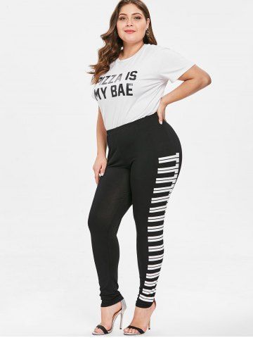 

Piano Keyboard Print Plus Size Leggings, Black