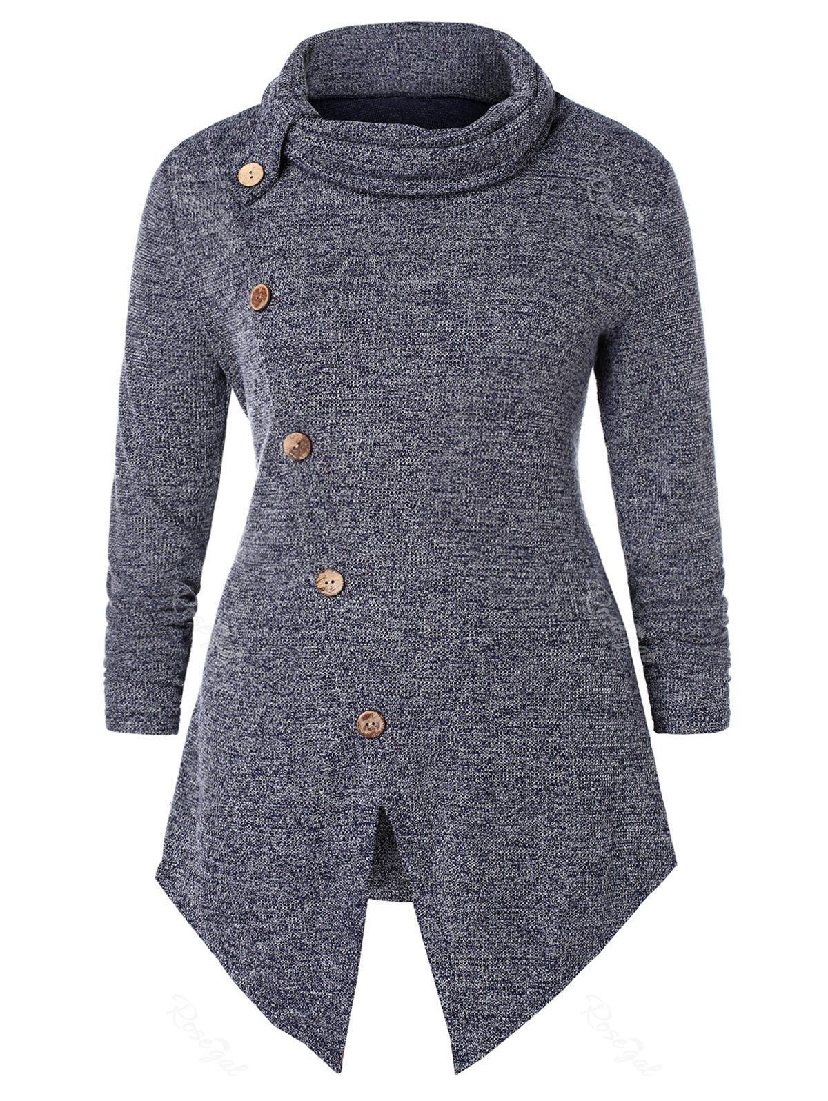 

Plus Size Side Button Split High Low Sweater, Multi