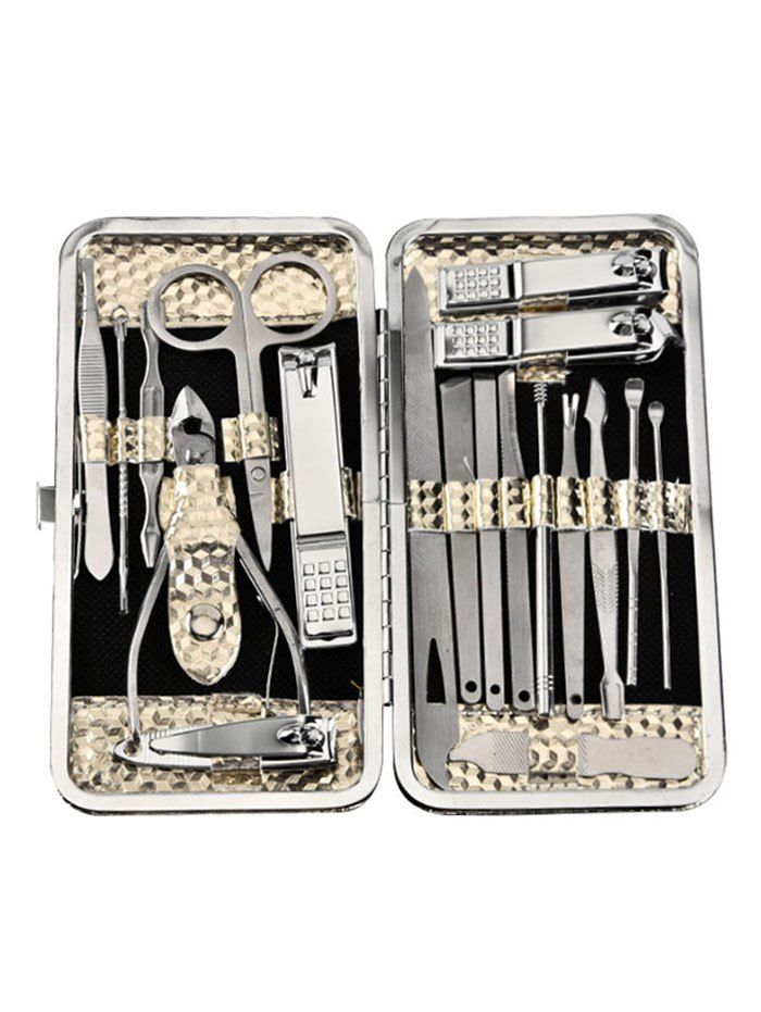 

19 Pcs Manicure Nail Clipper Travel Grooming Set, Silver