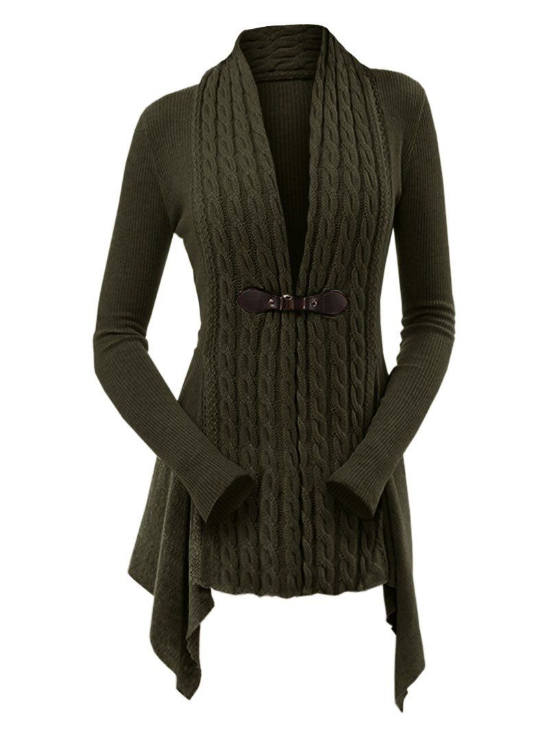 

Cable Knit Asymmetrical Long Cardigan, Army green