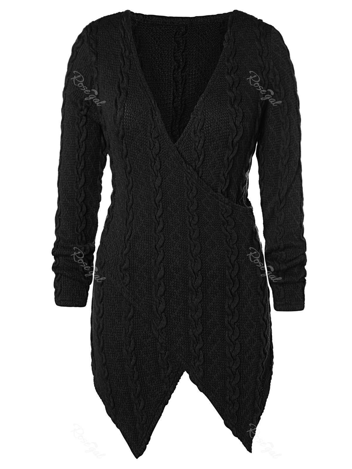 

Plus Size Solid Color Wrap Pullover Sweater, Black