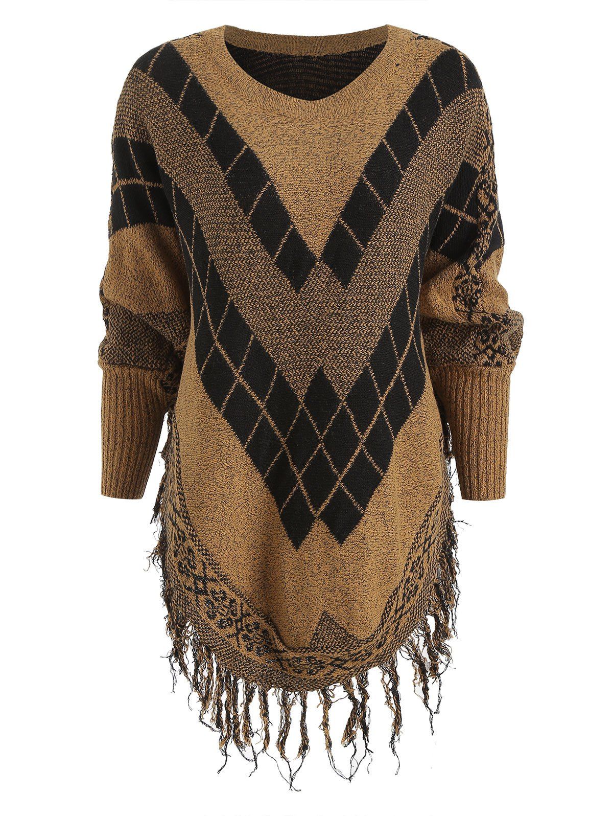 

Batwing Sleeve Chevron Cape Sweater, Brown