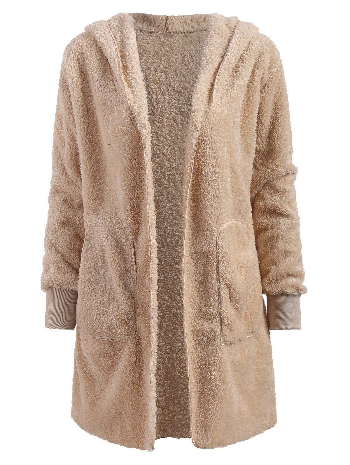 Trendy Solid Color Open Front Faux Fur Coat  