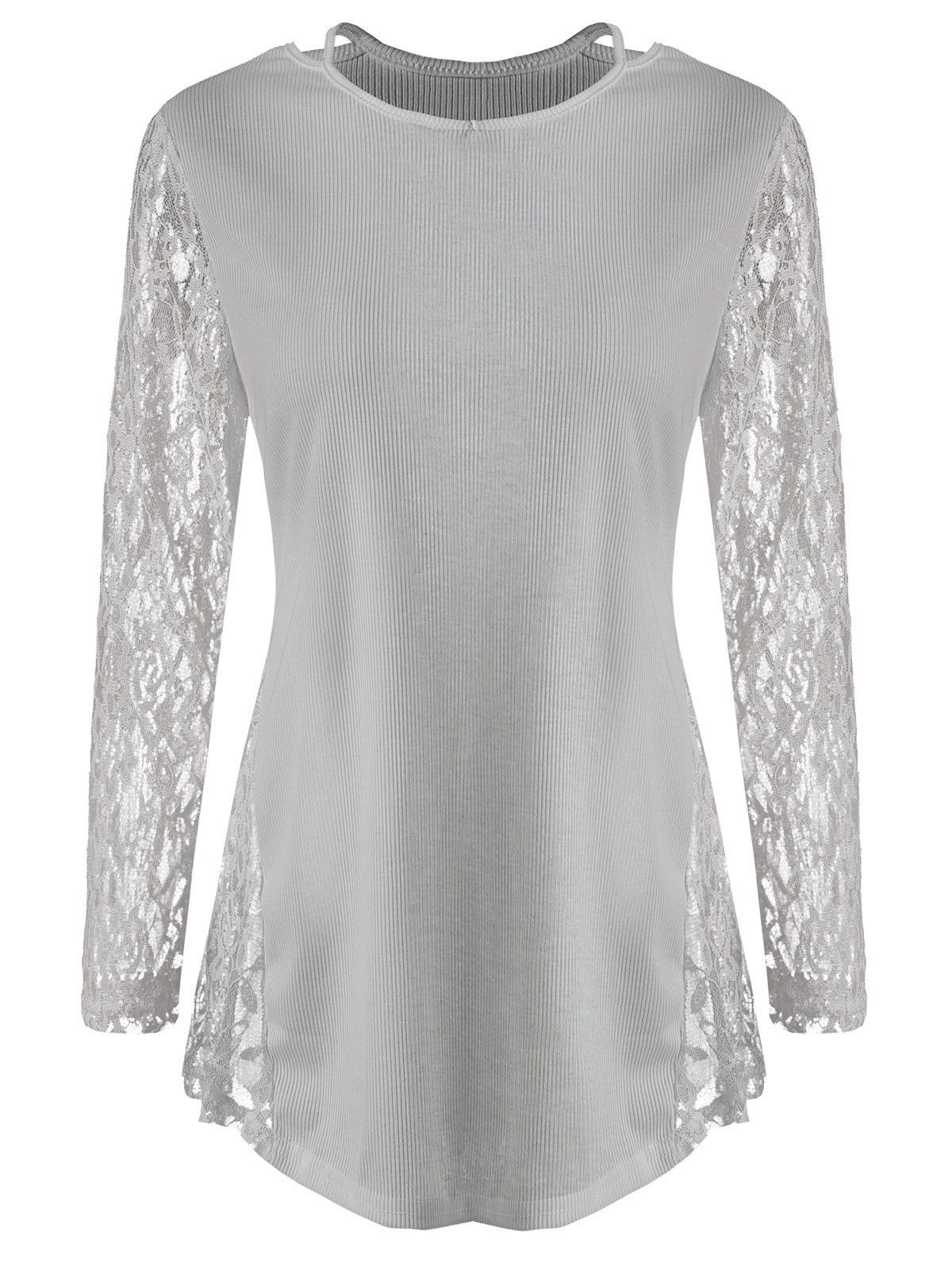 

Lace Panel Cut Out T Shirt, Gray