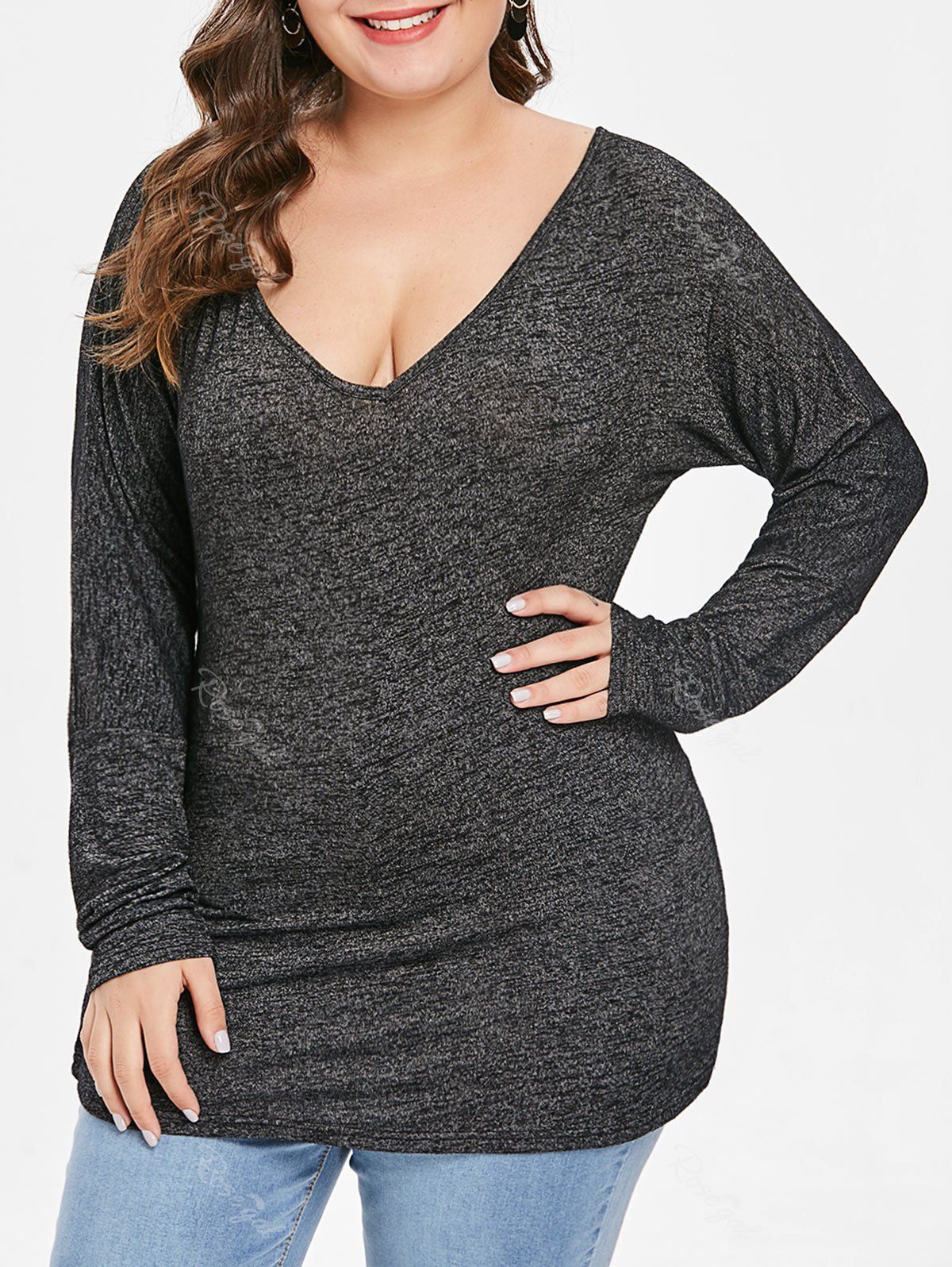 

Plus Size Bowknot Embellished Openback T-shirt, Gray