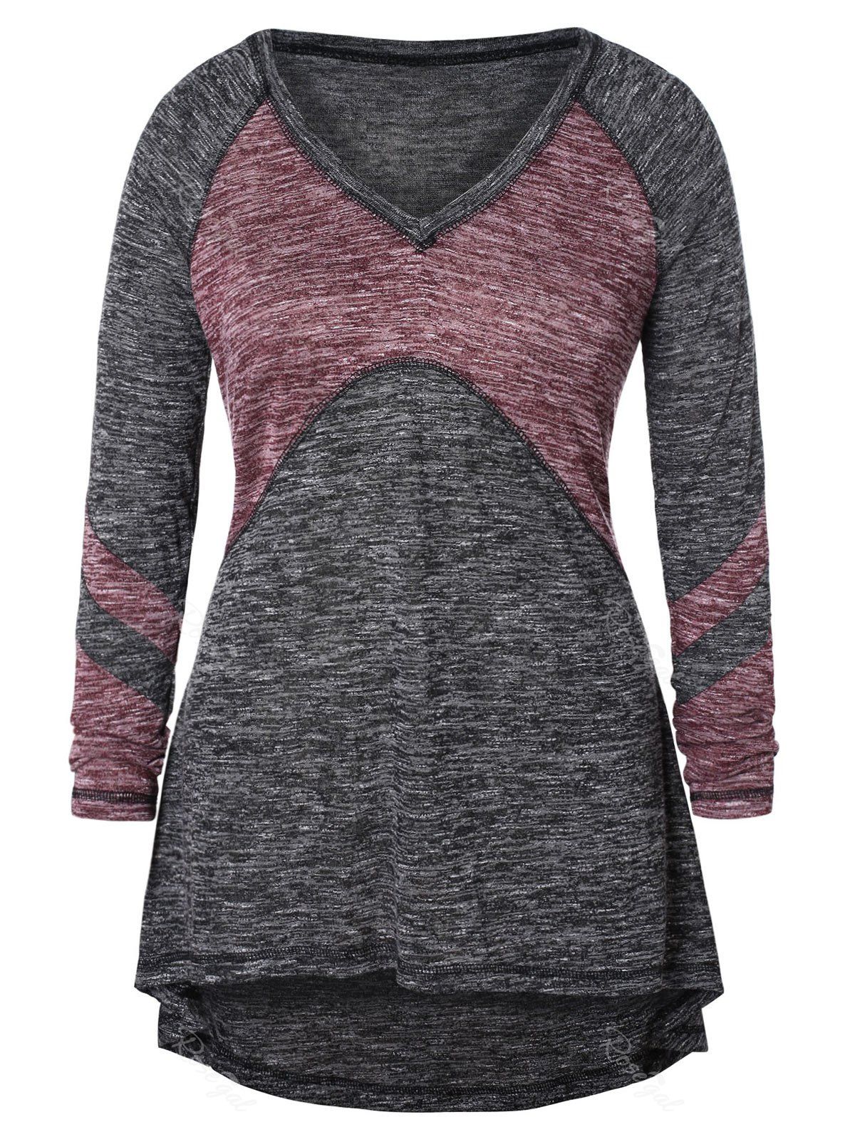 

Plus Size Two Tone High Low Space Dyed T-shirt, Gray goose