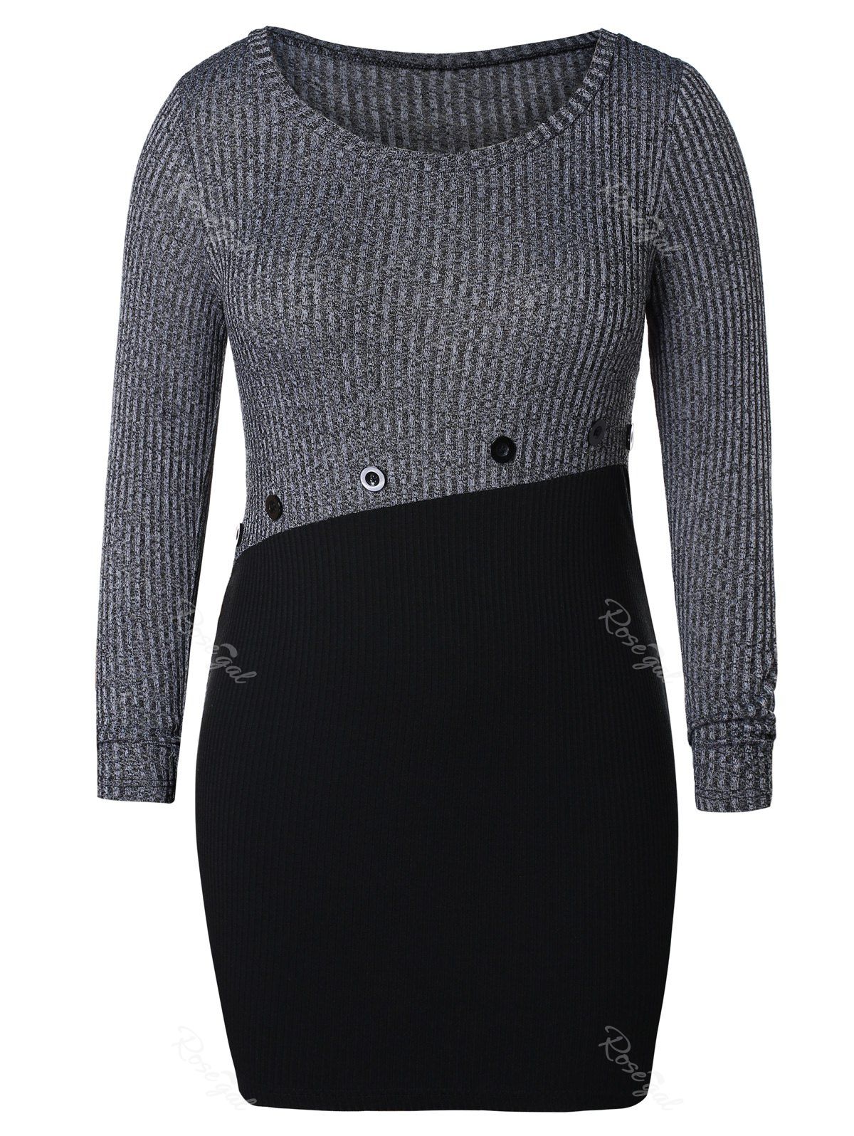 

Plus Size Hit Color Buttoned Bodycon Dress, Multi