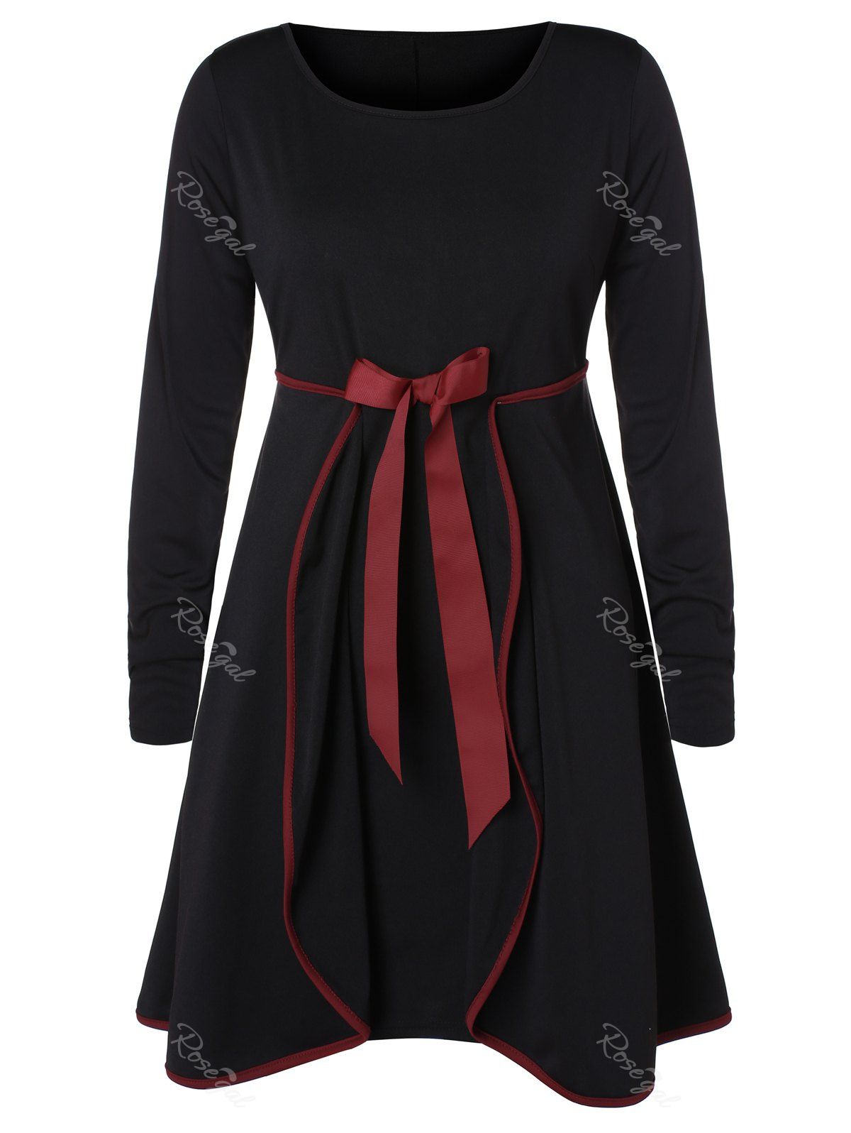 

Plus Size Bowknot Overlay A Line Dress, Black