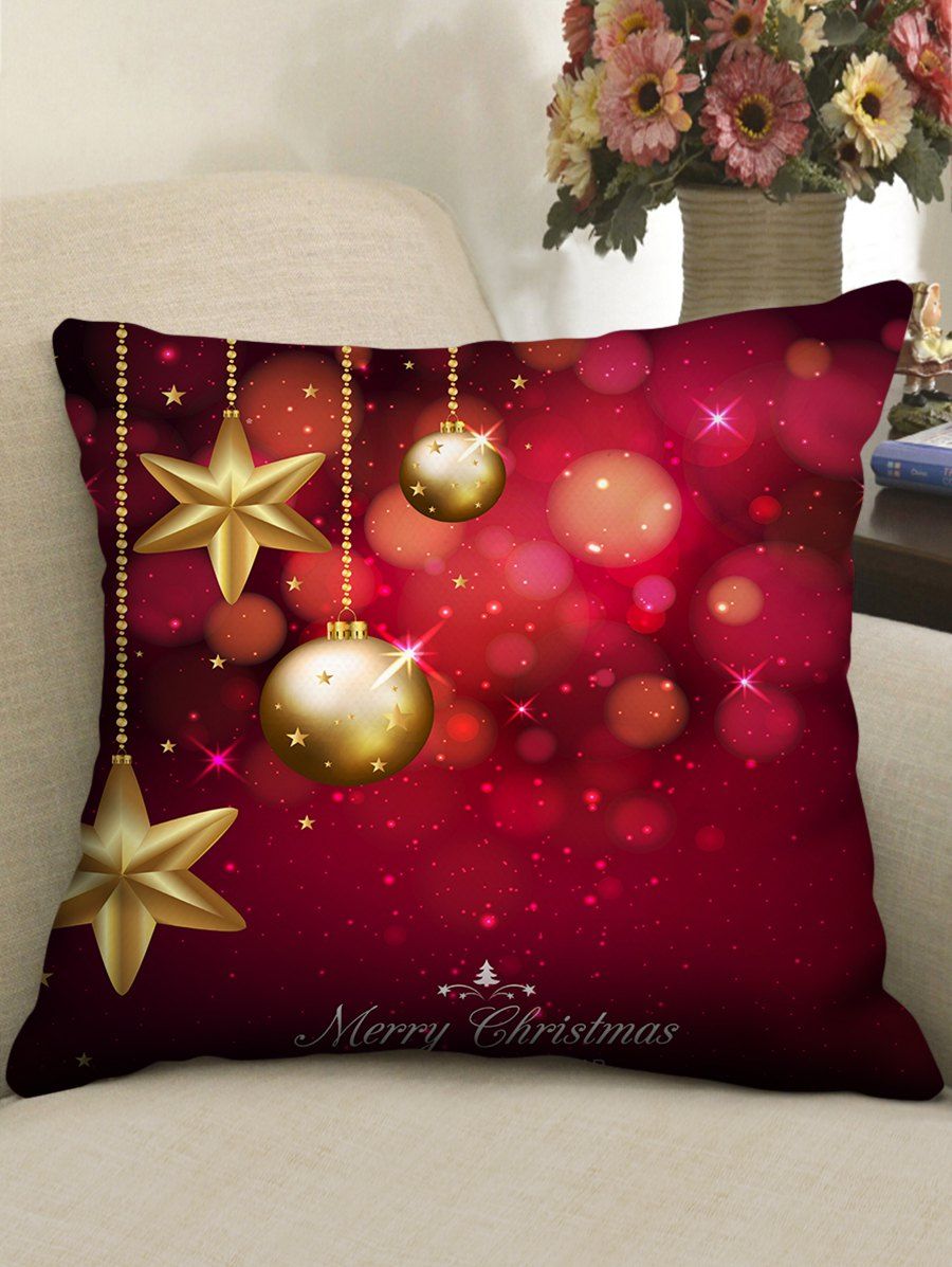 

Merry Christmas Star Ball Print Pillowcase, Red