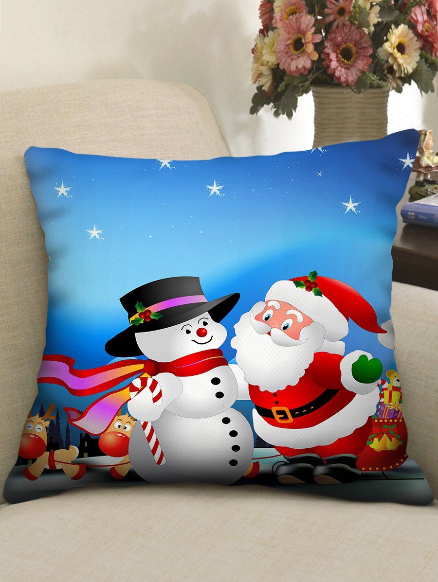 

Cartoon Father Christmas Snowman Print Pillowcase, Deep sky blue