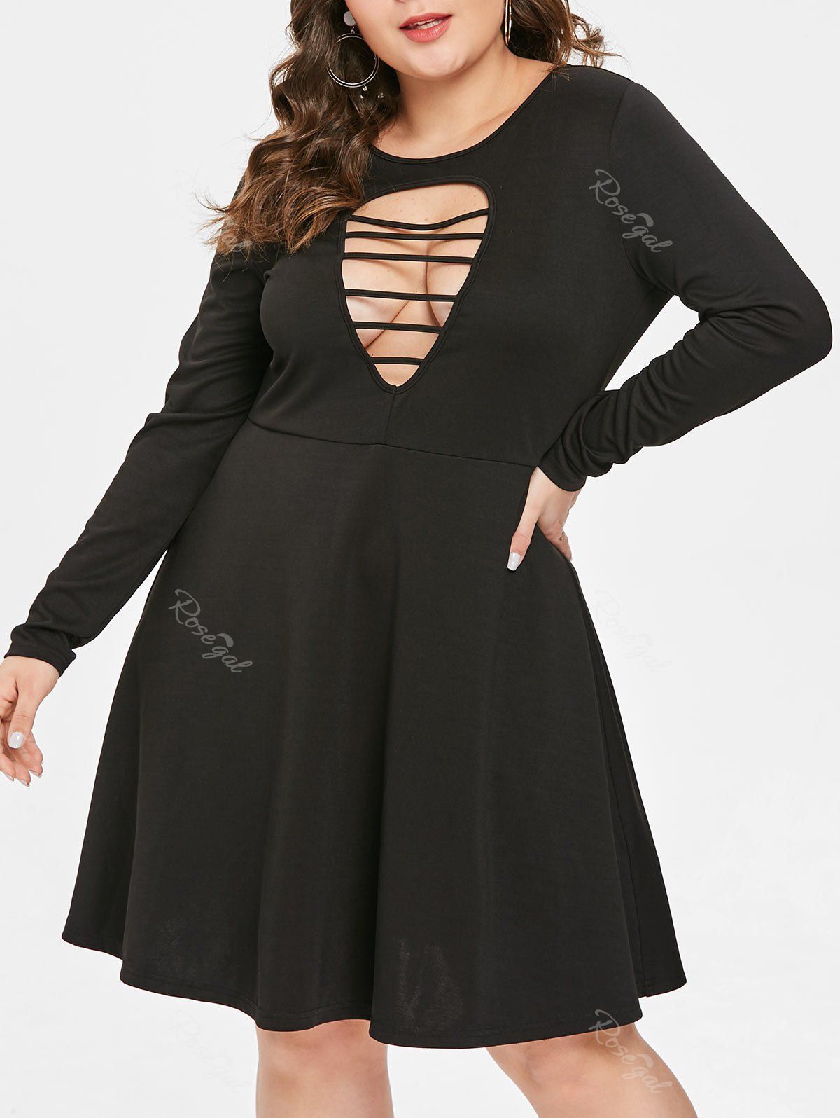 

Plus Size Ladder Cut Out Flare Dress, Black