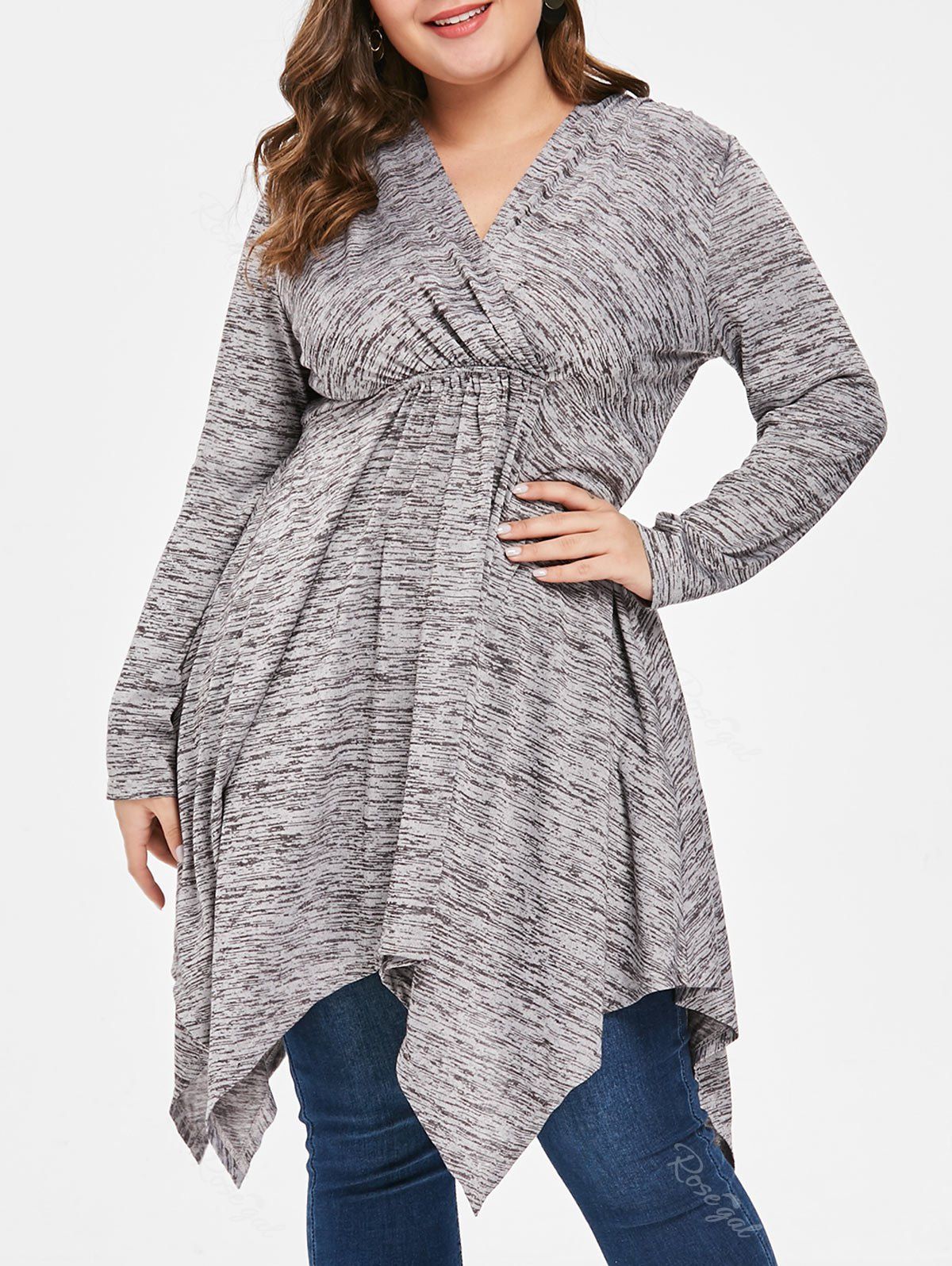 

Plus Size Handkerchief Marled T-shirt, Gray