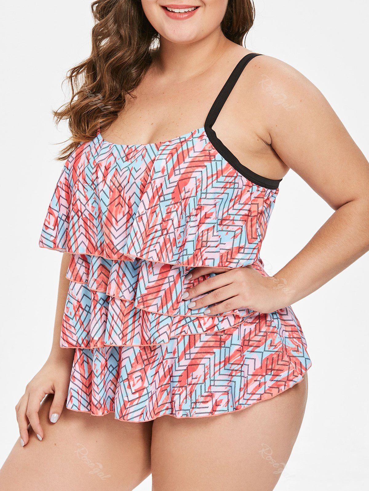

Printed Layered Plus Size Tankini Set, Multi