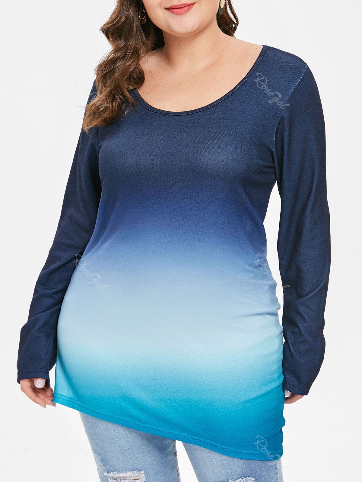 

Ombre Long Sleeve Plus Size T-shirt, Multi