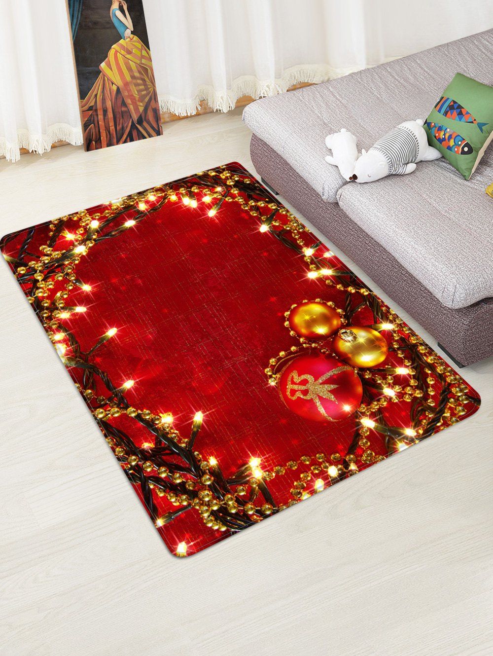 

Christmas Light String Pattern Non-slip Area Rug, Multi