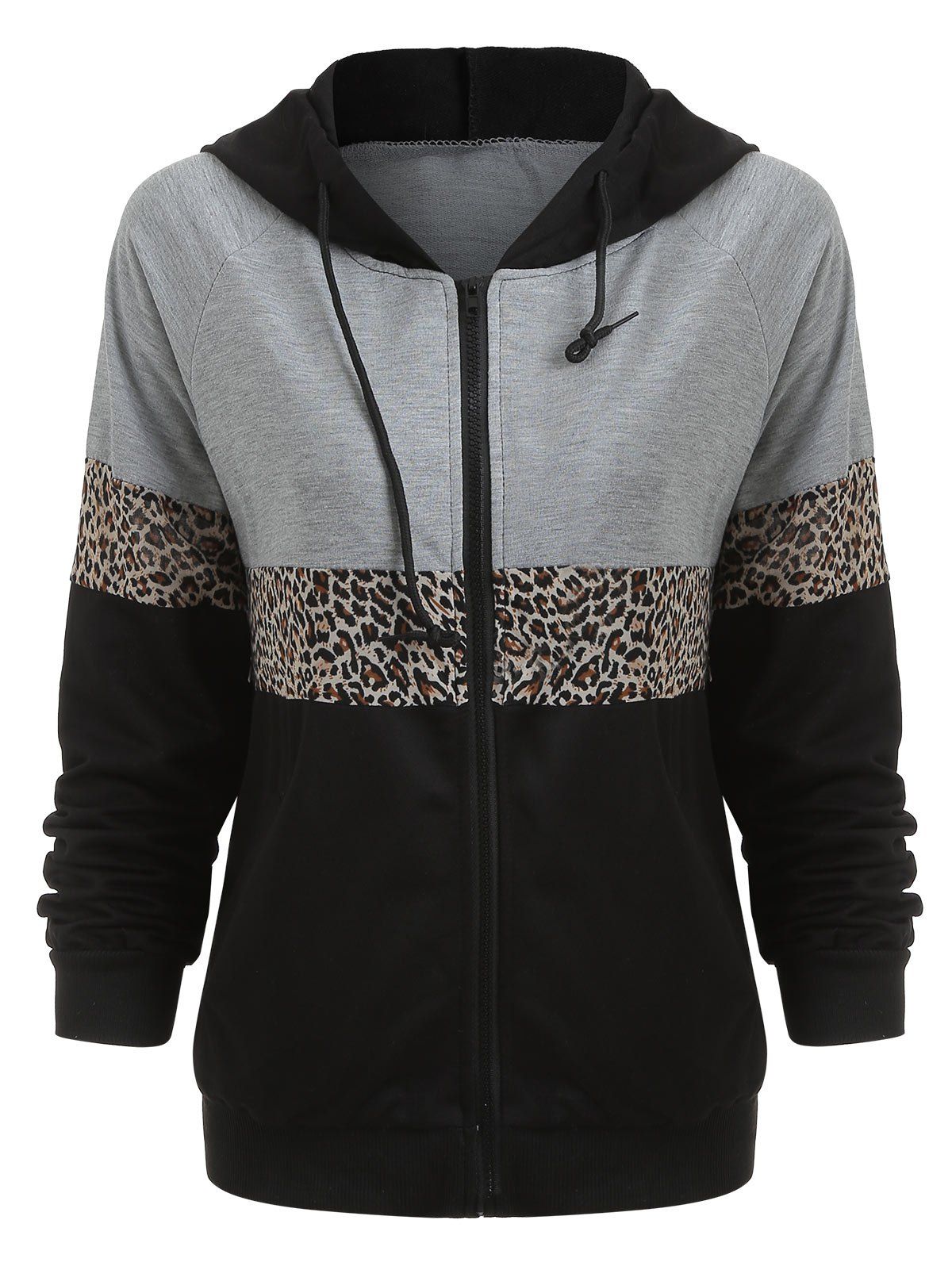 

Leopard Insert Zip Up Contrast Hoodie, Multi