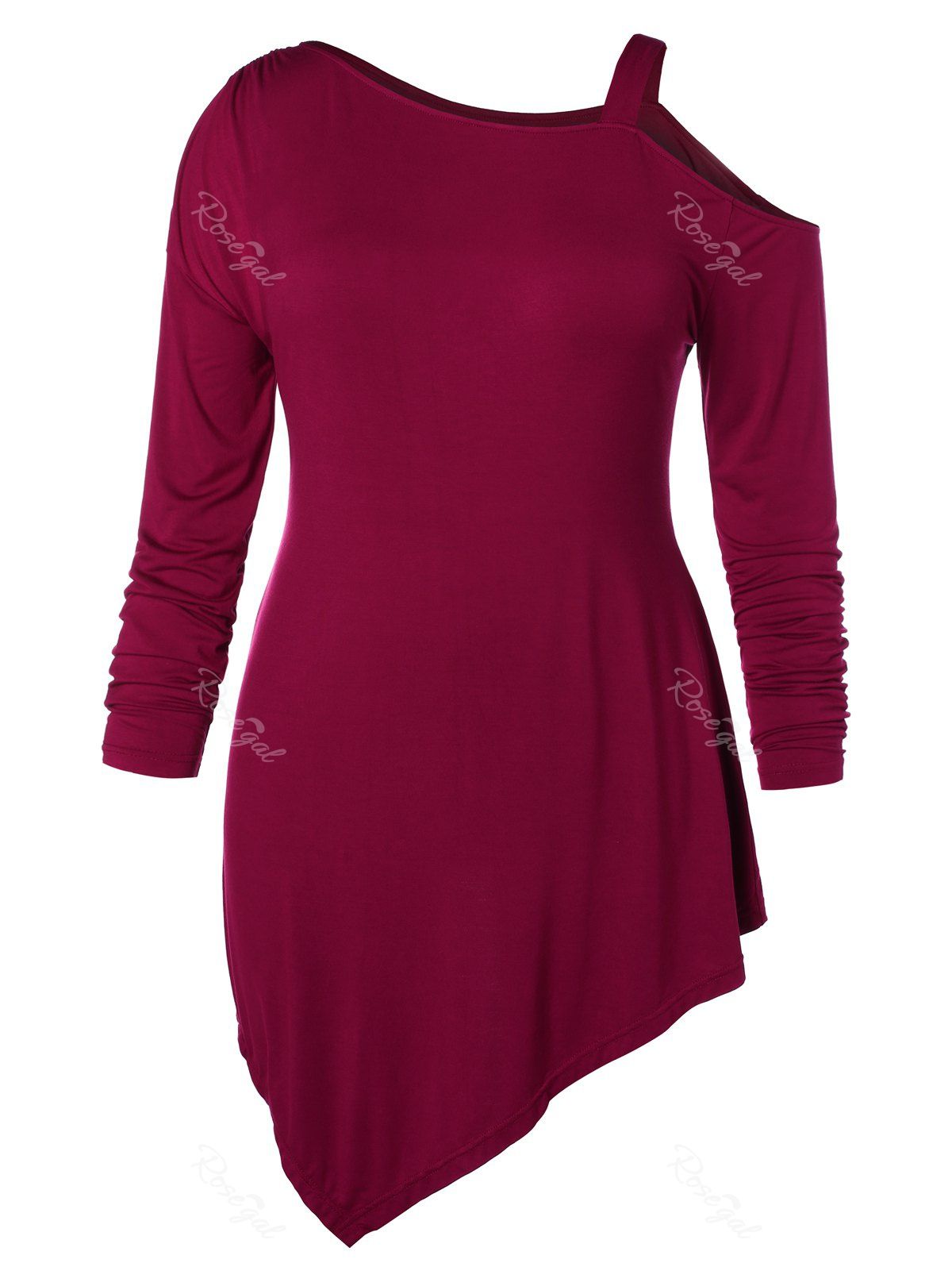 

Asymmetrical Hem Plus Size T-Shirt, Red wine