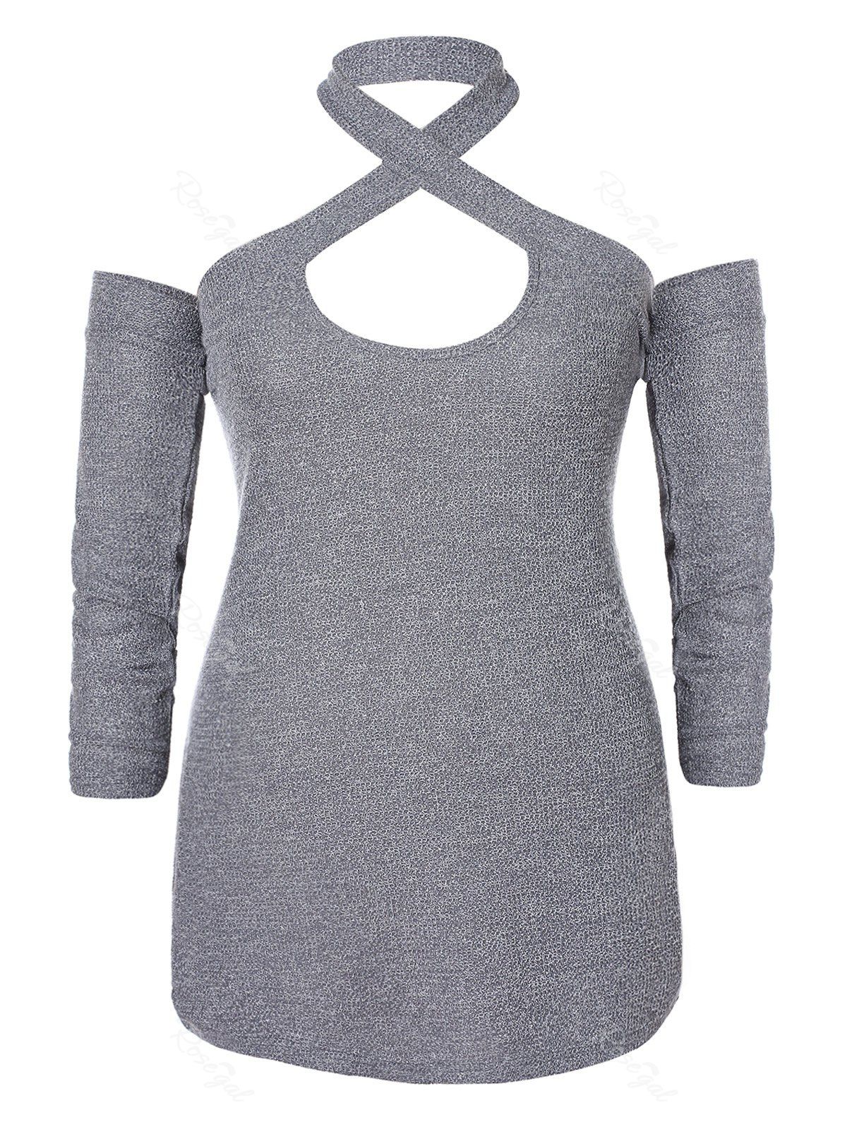 

Plus Size Cut Out Criss Cross T-shirt, Dark gray