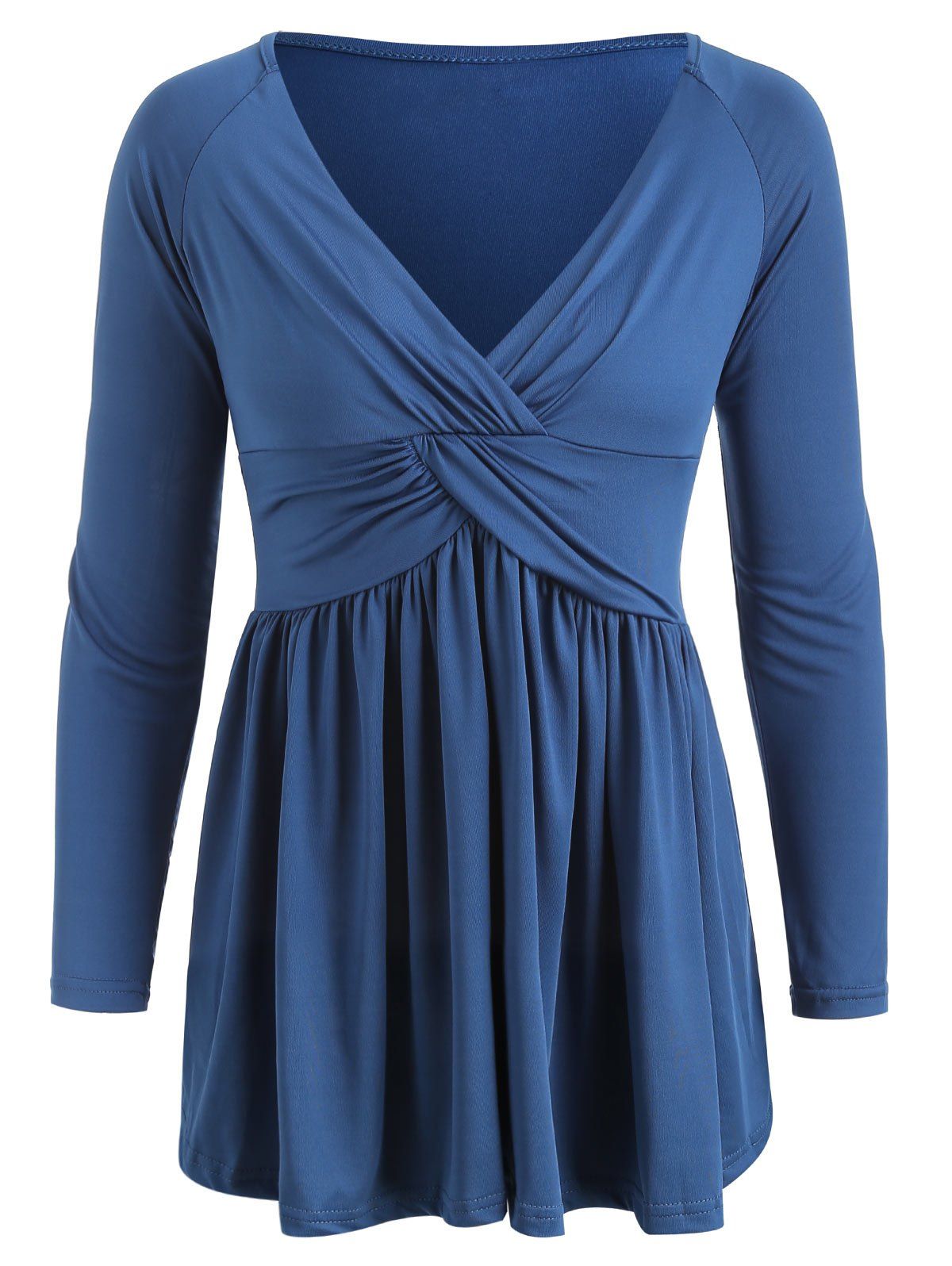 

Plunging Neck Pleated T Shirt, Sea blue