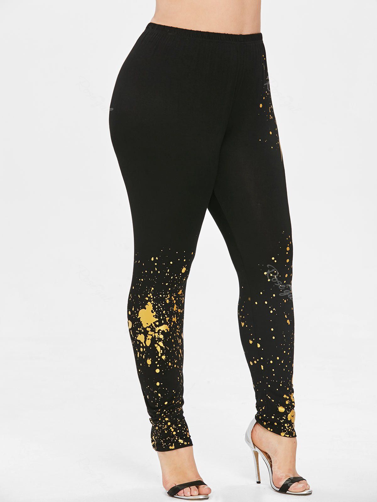 

High Rise Splatter Paint Plus Size Skinny Leggings, Black