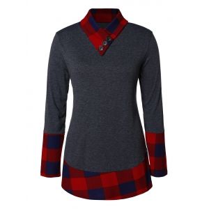 

Plus Size Plaid Panel T-shirt, Carbon gray
