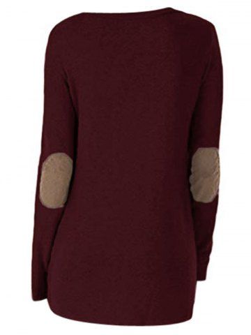 

Panel Round Neck Button Sweater, Red wine