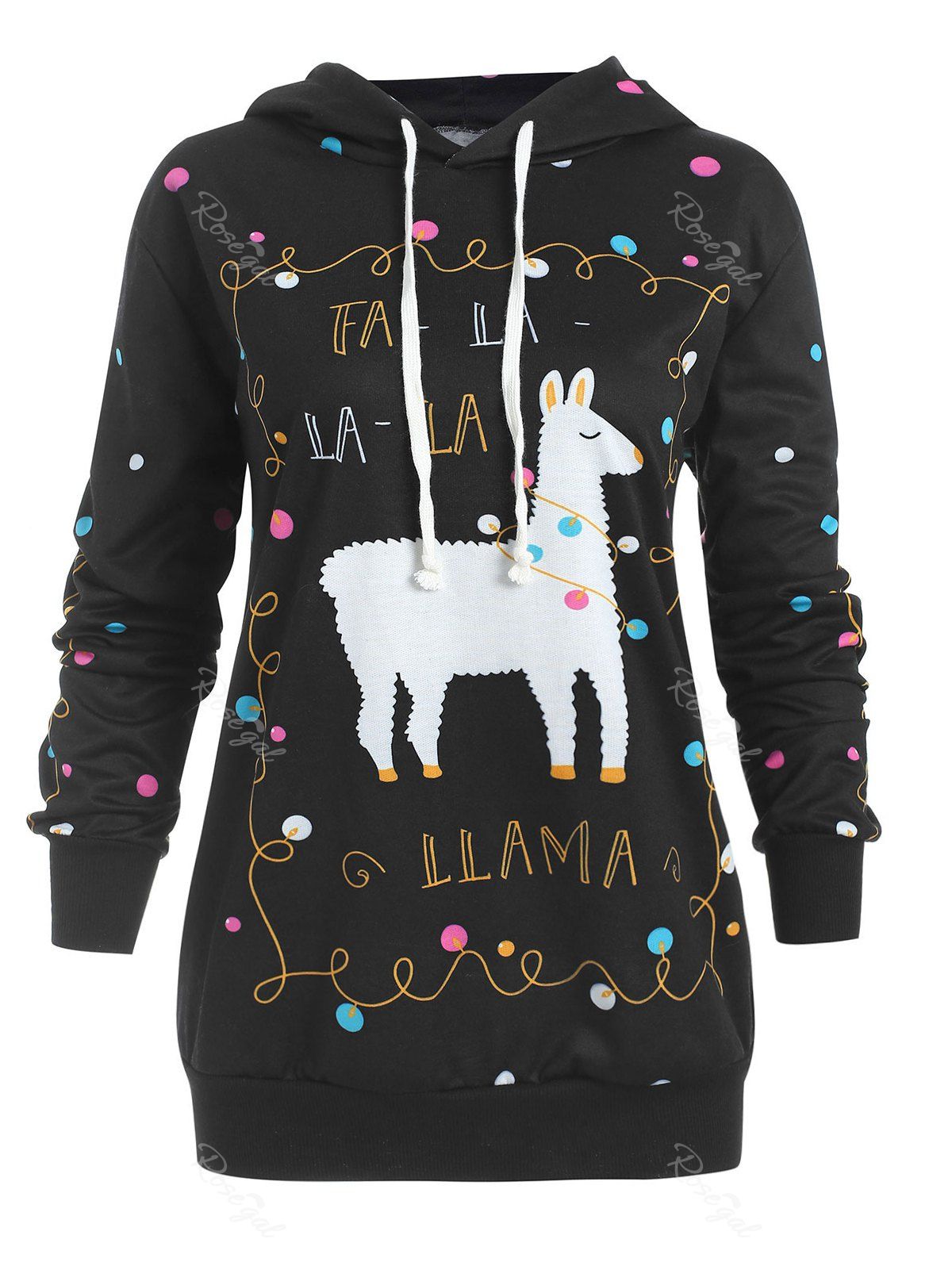 

Christmas Pattern Plus Size Polka Dot Hoodie, Black