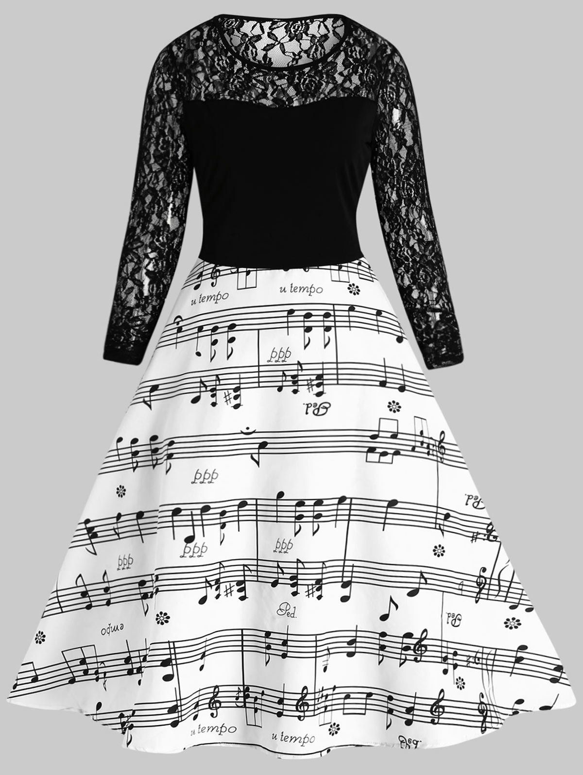 

Lace Panel Music Note Vintage Dress, Black