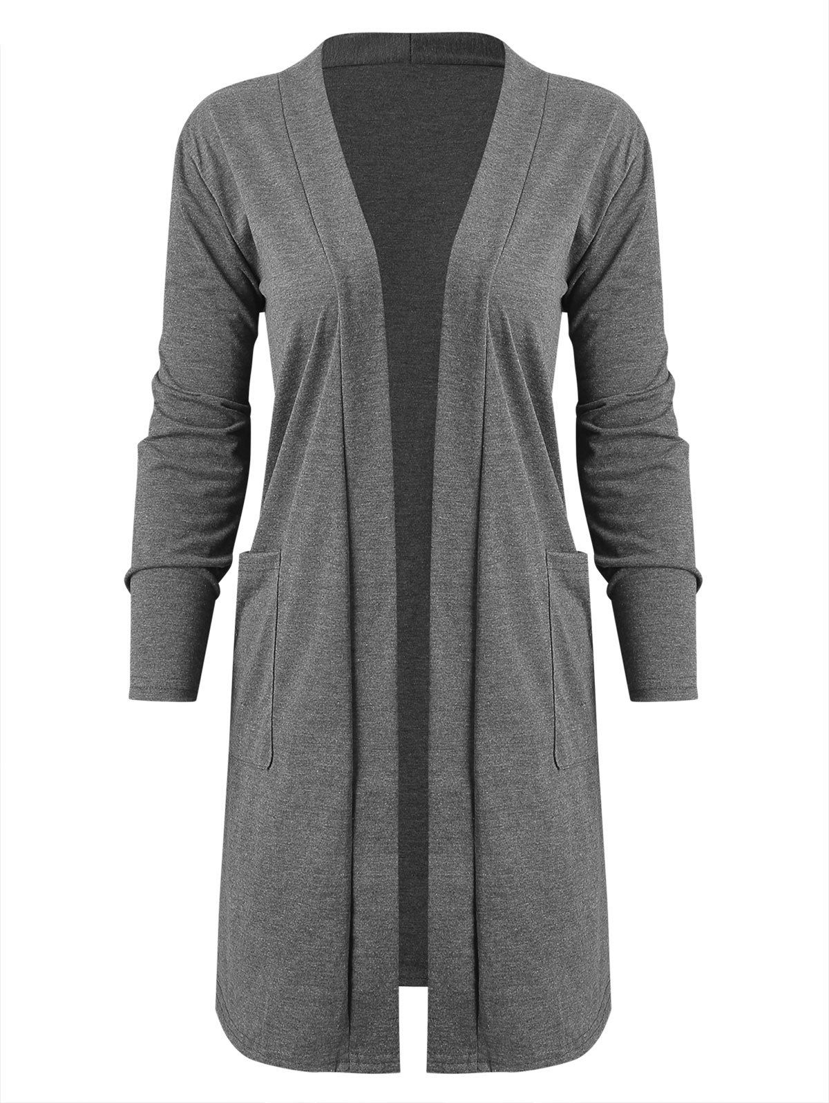 

Open Front Pockets Long Coat, Carbon gray