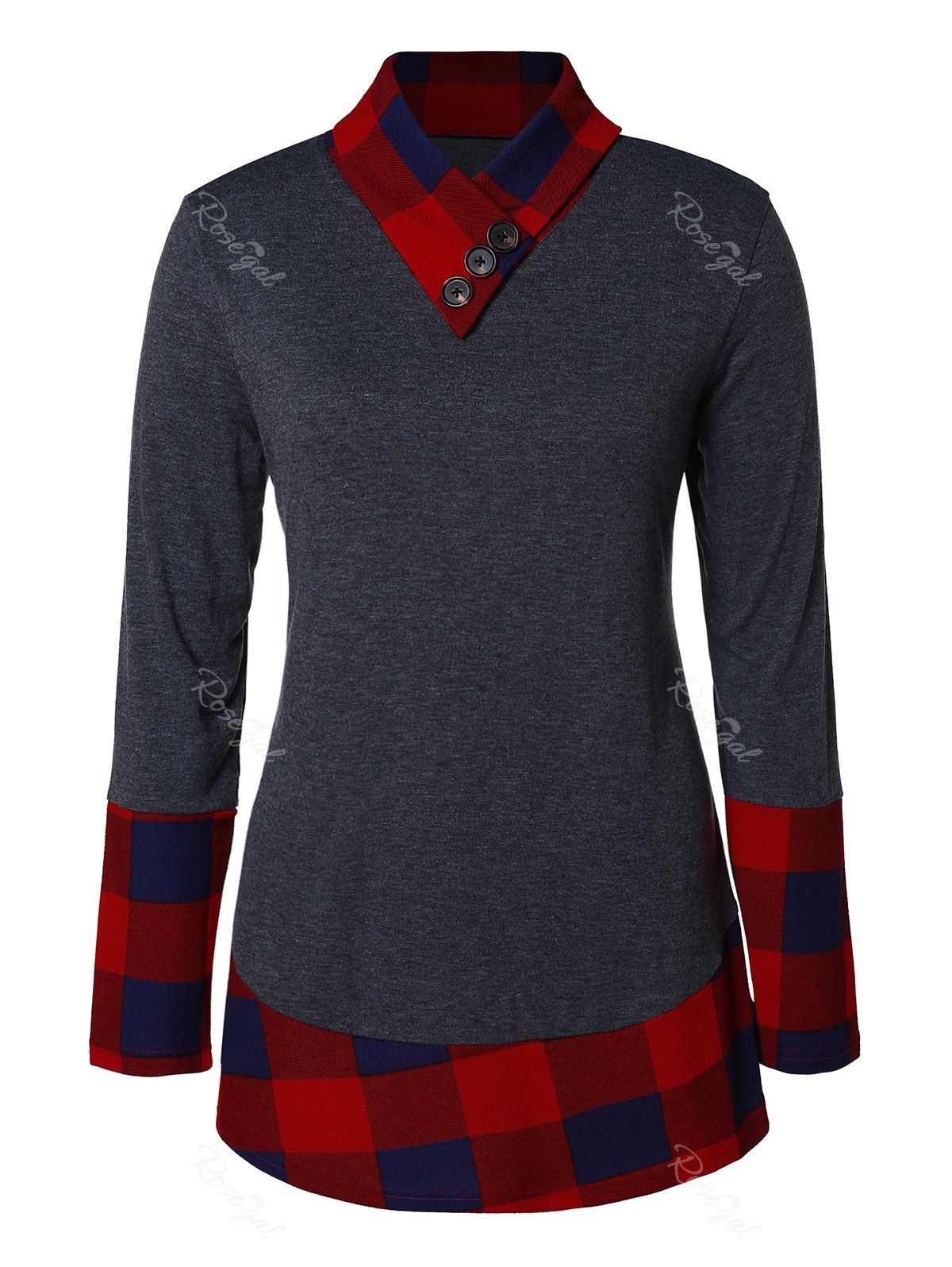 

Plus Size Plaid Panel T-shirt, Carbon gray