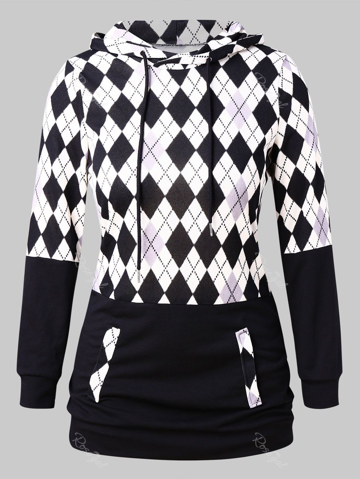 

Plus Size Argyle Drawstring Hoodie, Multi