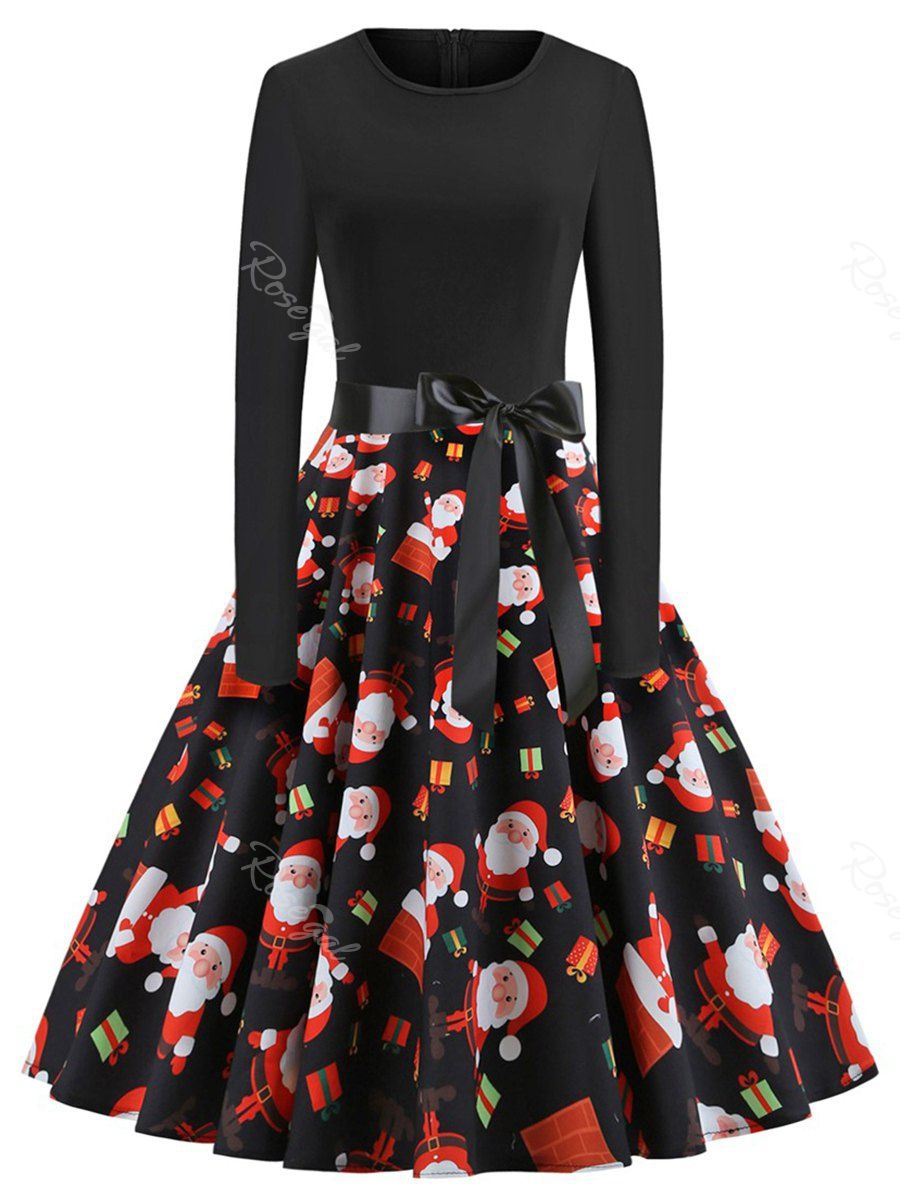 

Plus Size Christmas Santa Claus Vintage Flare Dress, Black