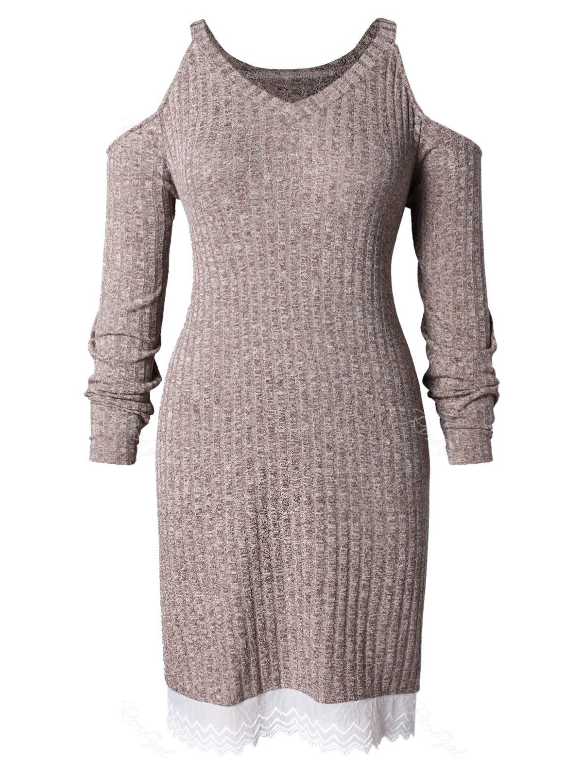 

Plus Size Contrast Hem Open Shoulder Mini Dress, Rosy brown