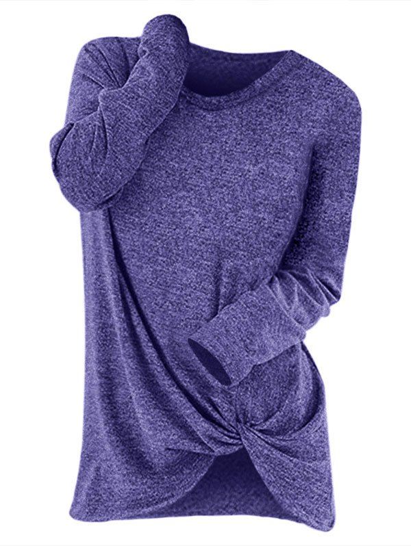

Knotted Long Sleeve Pullover Sweater, Purple