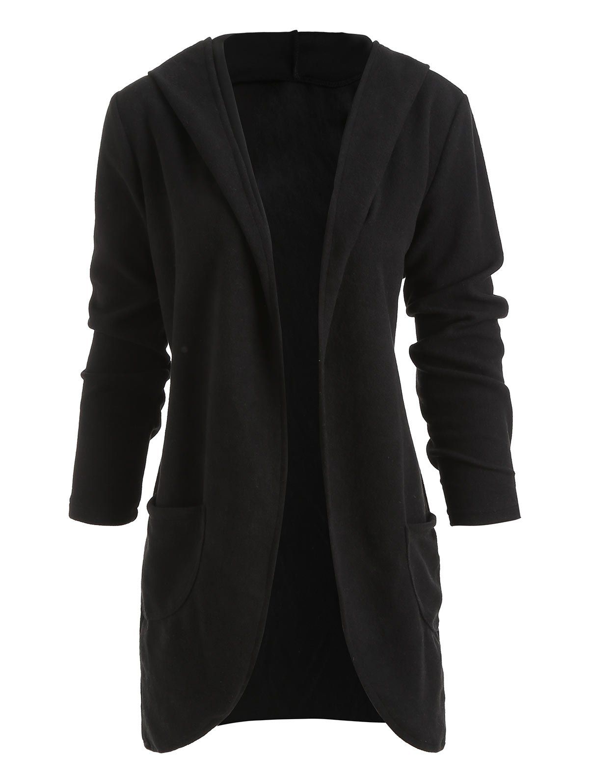 

Hooded Fleece Pockets Long Coat, Black